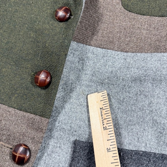 Vintage 90s Wool Patchwork Colorblock Blazer Jacket Women Size 4 Leather Buttons - Picture 9 of 10